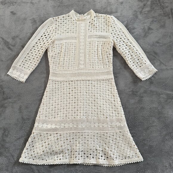 Ba&Sh Crochet Lady Cocktail Dress Ecru Cotton Lace Women's size 2 Medium Bash - Picture 1 of 6